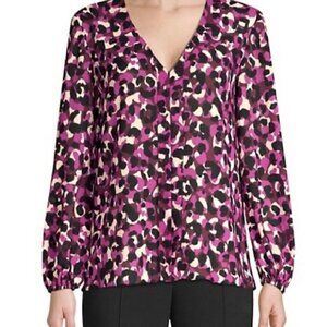 Trina Turk Women's V-neck Lightweight Sheer Long Sleeve Blouse SIZE MEDIUM